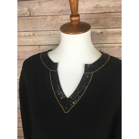 Quacker Factory Large Black Sweater V Neck Sequine - Picture 2 of 11